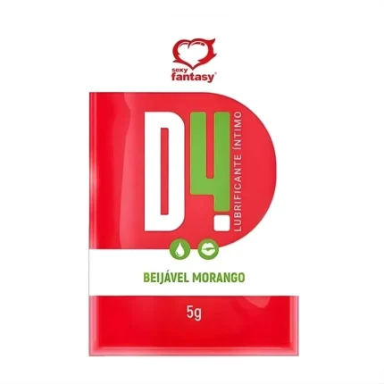 D4 Gel Lubrificante Íntimo Beijável sabor Morango Sachê 5G Sexy Fantasy